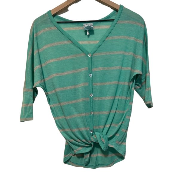 Teal Striped Lightweight Cardigan - Picture 2 of 4